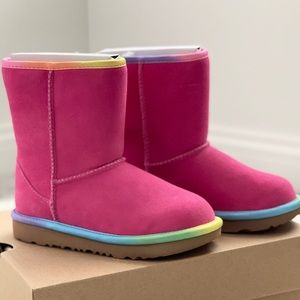 UGG Girls Hot Pink Boot with Rainbow Trim